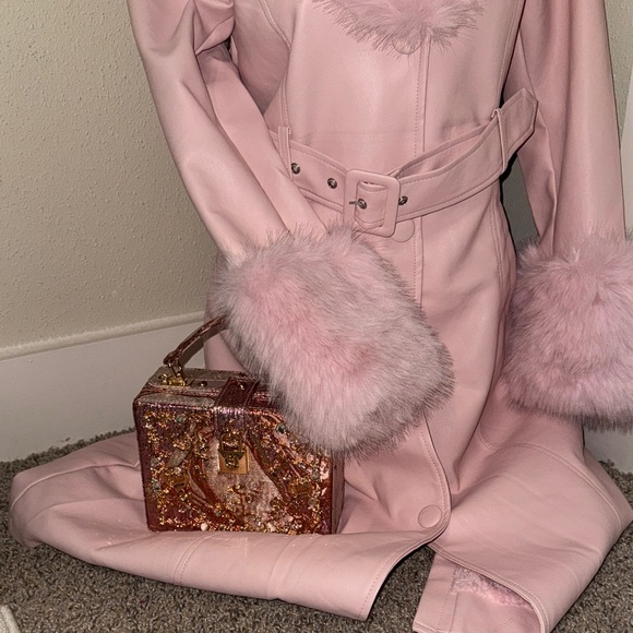 Pink Faux Fur Collar Trench - Picture 8 of 8